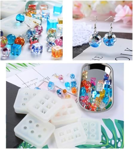 6 Pack Resin Beads Molds with Hole Silicone Resin Epoxy Molds for Cabochon Gemstone Pendant Earrings Jewelry Casting