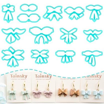 Tainsky Bow Polymer Clay Cutters, Love Knot Polymer Clay Cutters, 18 Shapes Bowknot Clay Cutter for Polymer Clay Jewelry, Ribbon Polymer Clay Earring Cutters (A) - color: BOW-A