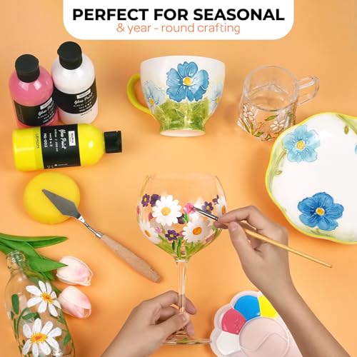 Nicpro 18 Colors Acrylic Glass Paint Set (8.45 oz, 250 ml) Large Bulk Enamel & Ceramic Painting Supplies Kit for Wine Bottle Glass Jars Windows with Sponge & Art Knife, Opaque Gloss Finish - size: 8.45 Fl Oz (Pack of 18)