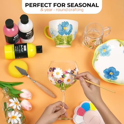 Nicpro 18 Colors Acrylic Glass Paint Set (8.45 oz, 250 ml) Large Bulk Enamel & Ceramic Painting Supplies Kit for Wine Bottle Glass Jars Windows with Sponge & Art Knife, Opaque Gloss Finish - size: 8.45 Fl Oz (Pack of 18)