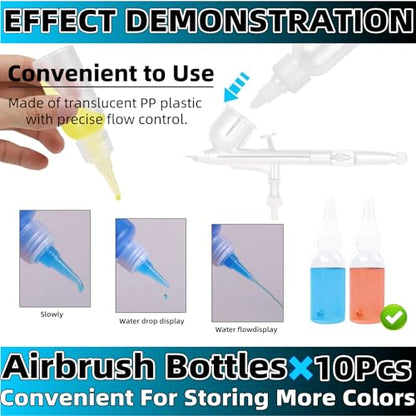 10 Pack Paint Bottle, Airbrush Paint Bottles & Accessories - 30ml Refillable Squeeze Bottles with Mixing Ball & Funnel, Storage Containers for Acrylic Paint & Various Liquids