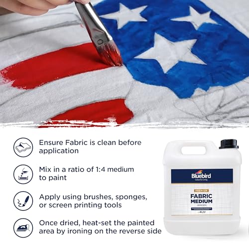 BLUEBIRD Fabric Medium - Textile Medium for Fabric Painting, Prevents Flaking, Ideal for Clothes, Accessories, and More (135.2 Fl Oz) - size: 135.2 Fl Oz (Pack of 1)