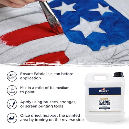 BLUEBIRD Fabric Medium - Textile Medium for Fabric Painting, Prevents Flaking, Ideal for Clothes, Accessories, and More (135.2 Fl Oz) - size: 135.2 Fl Oz (Pack of 1)