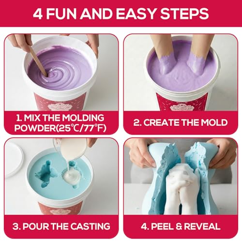 Falling in Art Hand Casting Kit Couples - Keepsake Plaster Hand Mold Kit for Family, Kids, Adults with Large Bucket, Gloves, Powder Materials, Color Paints, Wooden Base, Valentine's Day Gift - size: Hand Casting Kit