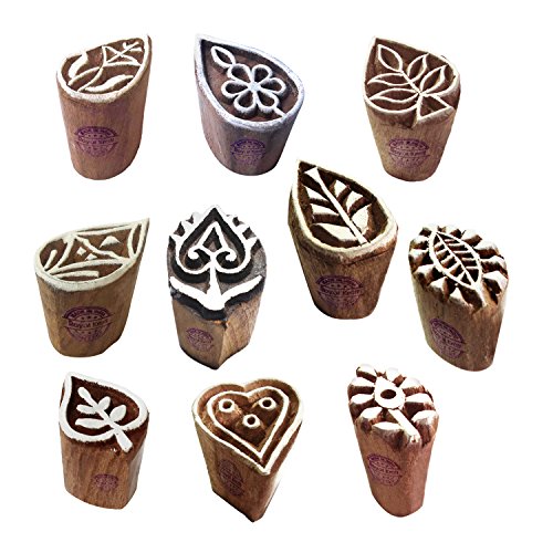 Pottery Print Blocks Original Small Drop Leaf Design Wood Stamps (Set of 10) - color: Htag2118