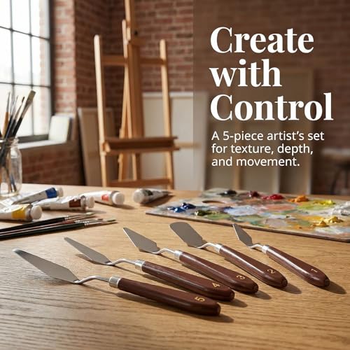 5pcs Palette Knife Painting Stainless Steel Spatula Wood Handle | Oil Paint Knives, for Oil Painting, Acrylic Painting, Paint Mixing, Texture Art, Canvas and Artist Use