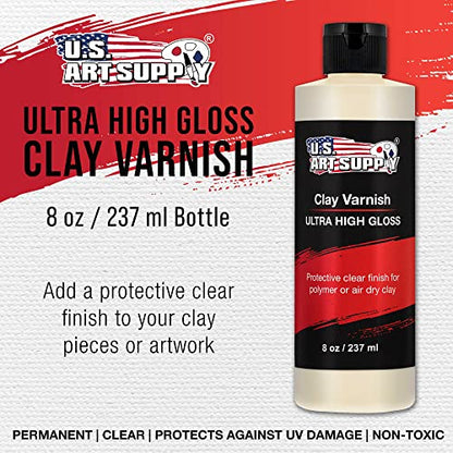 U.S. Art Supply 8 oz High Gloss Clear Acrylic Topcoat for Pouring Paint Artworks & Air Dry Clay Varnish - Acrylic Painting Protectant, Air Dry Clay Glaze for Polymer Clays, Ceramics and Sculptures - size: 8-ounces