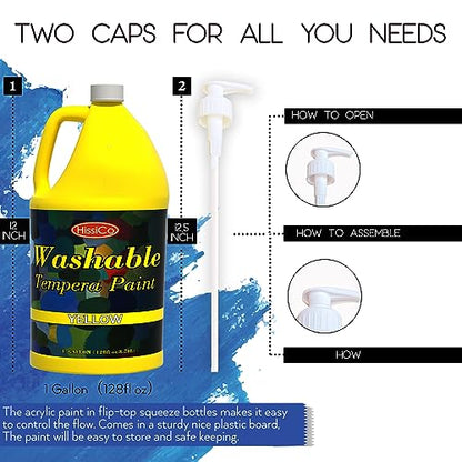 HissiCo Washable Tempera Paint for Kids,Yellow(128 oz/1 Gallon) Liquid Poster Paint, Non-Toxic Kids Paint with Fluorescent Glitter Metallic Neon Colors for Finger Painting, Hobby Painters
