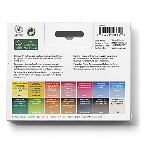 Winsor & Newton Cotman Watercolor Paint Set, Field Set, 14 Half Pan w/ Brush, Mixing Palette - style: 14 Half Pan Field Set