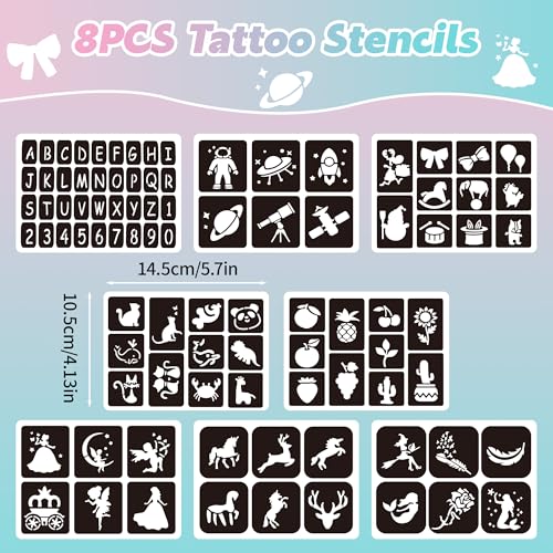 Face Paint Stencils, Includes 50 Reusable Face Painting Stencils, 8 Sheets Tattoo Templates Stickers for Halloween Festival DIY Body Art Makeup Party Temporary Tattoo (58PCS)