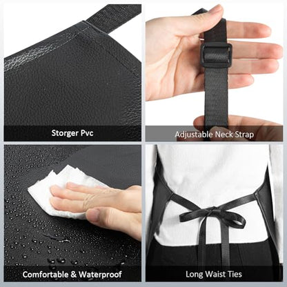 Waterproof Apron, Heavy Duty Extra Long Rubber Vinyl Aprons with Pocket for Men, Adjustable Dishwasher Chemical Resistant Aprons for Dishwashing, Cooking, Butcher, Lab, Gardening
