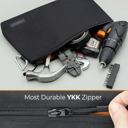 COREFLEX Premium Tool Pouch Zipper Bag, Small Tool Bag, Multipurpose Storage pouch, Heavy duty Flat Bottom Tool bag with YKK Zipper (6 pack Large 12inch Black) - size: 6 pack Large 12inch Black