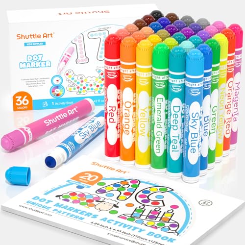 Shuttle Art Washable Dot Markers 36 Colors with Free Activity Book, Fun Art Supplies for Kids Toddlers and Preschoolers, Non Toxic Water-Based Paint Daubers, Dot Art Markers - color: 36 Colors