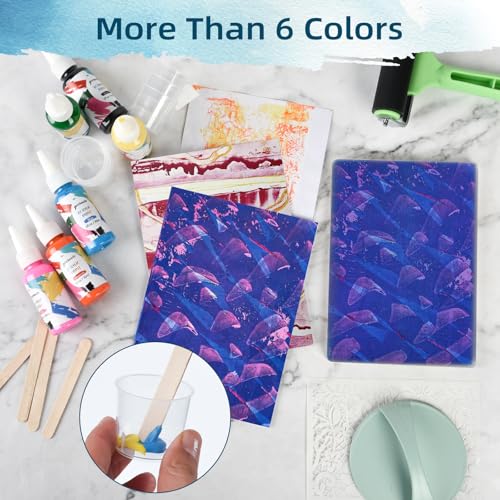Gel Printing Plate Kits with Paints, Brayer, Baren, Stencils, Washi Stickers, Mixing Cups, Sticks , Blank Cards And Envelopes Storage Case 5X7 Gel Plate for Printmaking Supplies for Art And Crafts
