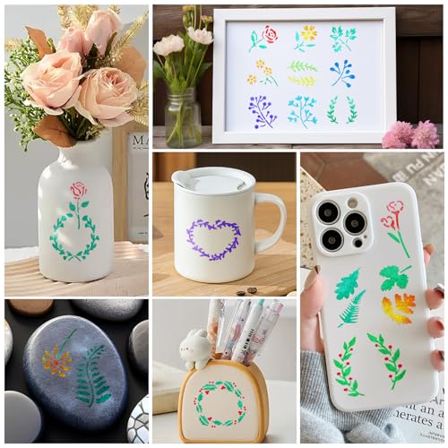 142 PCS Botanical Wildflower Temporary Tattoo Stencils for Kids Adult Flowers Leaves Plants for DIY Drawing Wood Rock Crafts Wall Door Painting School Art Projects, Body Face Paint Stencils