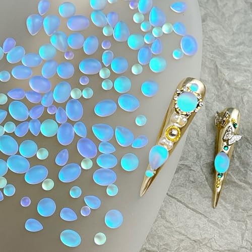 100Pcs Mix Shape Size Translucent Blue Tears Nail Rhinestones Flatback Rhinestones Multi Shapes Sizes Nail Design Circular Droplet Nail Crystals Nail Diamonds for DIY Jewelry Making Craft Supplies - color: off-white