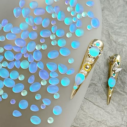 100Pcs Mix Shape Size Translucent Blue Tears Nail Rhinestones Flatback Rhinestones Multi Shapes Sizes Nail Design Circular Droplet Nail Crystals Nail Diamonds for DIY Jewelry Making Craft Supplies - color: off-white