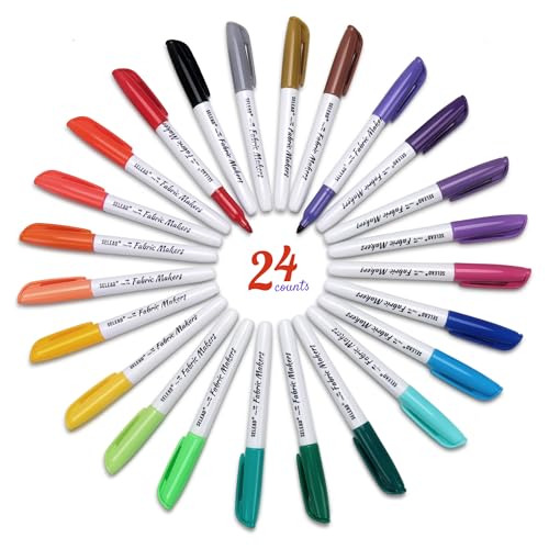 SELEAD 24 Fabric Markers Permanent for Clothes - Colored Fine Tip Waterproof Non Toxic Art Drawing Marker Pens Set for T-Shirts, Bags, Textile, Canvas, Shoes - size: 24 Count (Pack of 1)