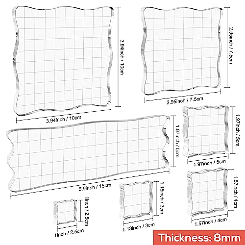 Briartw 7 Pieces Acrylic Stamp Block Clear Stamping Tools Set with Grid Lines for Scrapbooking Crafts Card Making,Clear Acrylic Stamp Block Kit with Grid Lines,Scalloped Edges,Thickness 8mm - color: 7 Pcs Square Scalloped Edge