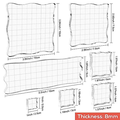 Briartw 7 Pieces Acrylic Stamp Block Clear Stamping Tools Set with Grid Lines for Scrapbooking Crafts Card Making,Clear Acrylic Stamp Block Kit with Grid Lines,Scalloped Edges,Thickness 8mm - color: 7 Pcs Square Scalloped Edge