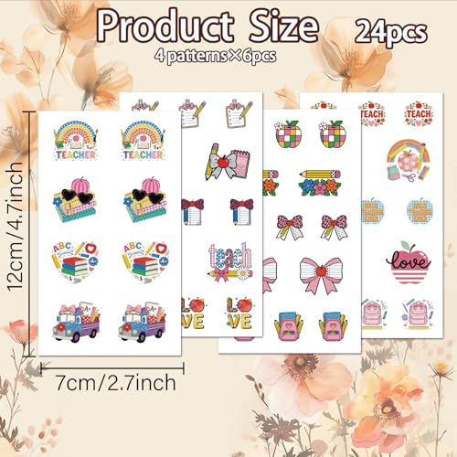 OLYCRAFT 24Pcs Back-to-School Season Clay Transfer Paper 4 Design Transfers Paper for Polymer Teachers' Day Polymer Clay Transfer Sheets Small Ceramic Decal for Clays Earrings Jewelry Making - style: School
