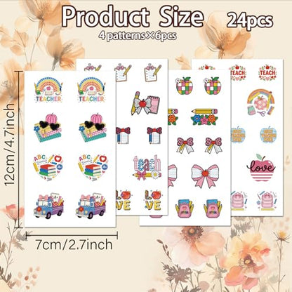 OLYCRAFT 24Pcs Back-to-School Season Clay Transfer Paper 4 Design Transfers Paper for Polymer Teachers' Day Polymer Clay Transfer Sheets Small Ceramic Decal for Clays Earrings Jewelry Making - style: School