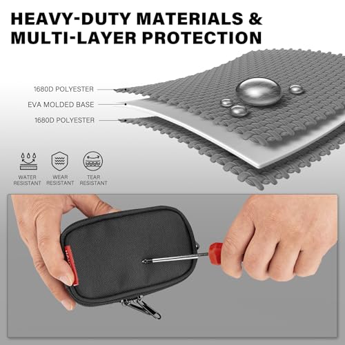 HAUTMEC Small Hard Tool Storage Case, Heavy-Duty 1680D Tool Bag with EVA Molded Base, PE Reinforced Top & Waterproof Bottom, Dual Zipper Compact Organizer for Small Parts & Electronic Devices – HT0402
