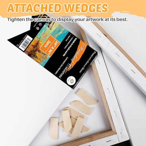 CONDA 24x36 inch Stretched Canvas for Painting, 2 Pack Primed Large Canvas, Primed Acid-Free Cotton 5/8 Inch Profile Value Bulk Pack for Acrylics, Oils Painting - size: 24"x36",2pack