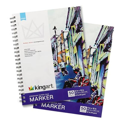 KINGART Marker Paper Pad Set – 9x12 Inch, 2-Pack – Acid-Free Smooth Surface Art Paper Pads for Illustrating, Sketching, and Design Work