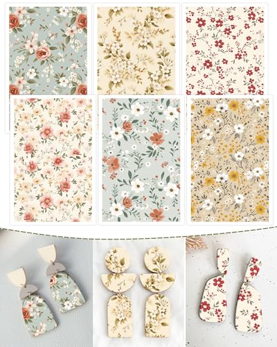 Puocaon Vintage Flower Clay Transfer Paper - 18 Pcs Flower Art Design Transfer Sheets for Polymer Clay Colorful Floral Earrings Design Jewelry Making - color: vintage flower
