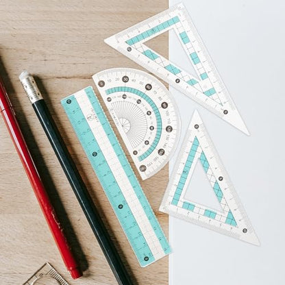 Operitacx Multi-Functional Drawing Office Ruler Kit with Compass Protractor and Triangles 7.08 Inch Clear Ruler for Kids Drawing Tools and School Math Supplies