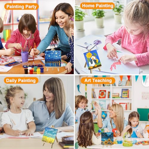 50 Pack Mini Canvas and Easel Set Bulk, 4x4 inch Small Canvases for Painting with Easels Stand, Mini Canvas Panels with Wood Easel Set for Students School Art Painting Party Supplies