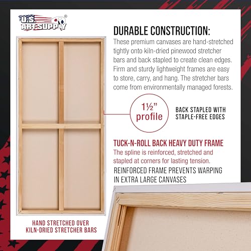 U.S. Art Supply Rectangle Stretched Canvas for Painting 24x48 inch Gallery Depth 1-1/2" Thick, 2-Pack - 17oz Acrylic Gesso Triple Primed, Professional Artist Quality, 100% Cotton - Oil, Pouring Paint - size: 24" x 48"