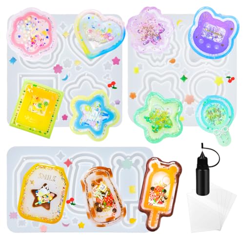 Resin Shaker Molds Set Kawaii Keychain Charms Pack of 9 Epoxy Silicone Trays Precision Tip Applicator Bottle Kit Bundle - color: Kawaii Charms (Varied Sizes) Craft Pack of 9 PSKU_4807-4809