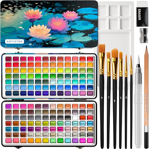 ARTISTRO Deluxe Watercolor Paint Set with 168 Colors – Vivid Colors in a Portable Box – Travel Watercolor Set with Complete Palette - style: 168 colors Portable Travel Limited