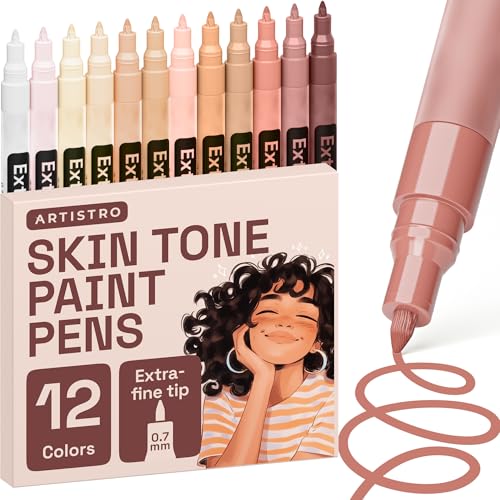 ARTISTRO 12 Skin Tone Paint Pens for Glass Marking, Rock Painting, Ceramic, Wood, Fabric, Scrapbooking, DIY Craft Making, Coloring - Acrylic Paint Markers Extra-Fine Tip 0.7mm - color: Skin Tone, style: Extra Fine