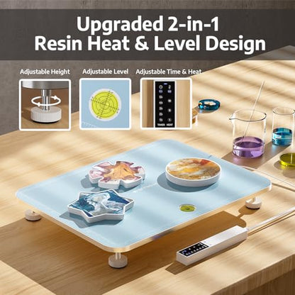 OFFNOVA 2-in-1 Resin Heating Mat & Leveling Table, Fast Curing Epoxy Molds, Resin Curing Machine for Silicone Molds, Undeformed Dryer with Smart Timer & Temp Control - size: 12*16" Resin Curing Board