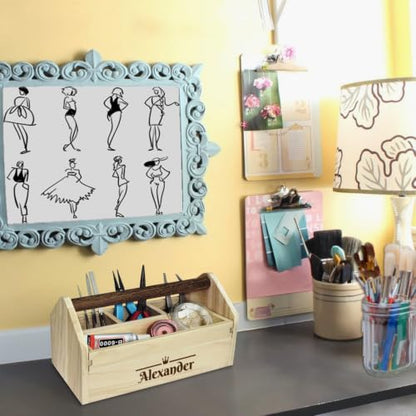 Ikee Design Personalized Custom Engraved Wooden Craft Toolbox Caddy with 5 Compartments | Customize Small Wooden 5-Compartment Craft Tool Box - color: Personalized