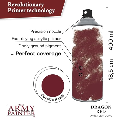 The Army Painter Colour Primer, Dragon Red Spray Paint, Resin and Plastic Primer for Acrylic Paint, Primer Paint for Wargaming Miniature Models, 400 mL - color: Dragon Red