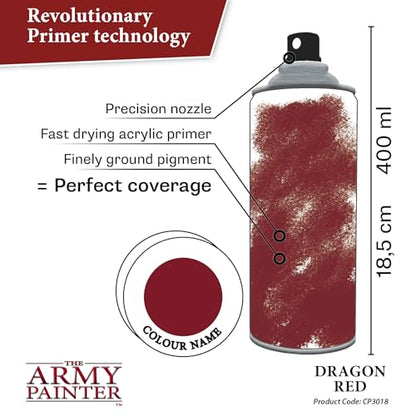 The Army Painter Colour Primer, Dragon Red Spray Paint, Resin and Plastic Primer for Acrylic Paint, Primer Paint for Wargaming Miniature Models, 400 mL - color: Dragon Red