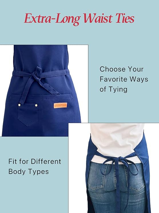 Kitchen Cooking Apron for Women Men Water-Resistant Artist Barista Baking Craft Catering Work Bib with Large Pockets - color: Blue