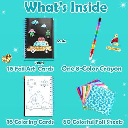 FUNNYB&G Foil Art Craft Kit for Boys 4-10 Years Old: Mess-Free & No-Glue, Create 16 Sparkly Vehicle Pictures – Perfect Travel Toy & Birthday Gift for Kids (Vehicle) - style: Vehicle