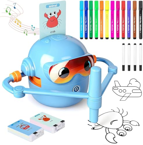 Drawing Robot for Kids,Doodle Bot Machine with 100 Cards,Montessori Painting Learning Toys,Self Voice Interactive Educational Drawing Robots Valentines Day Gifts for Boys Girls 3 4 5 6 7 8 9
