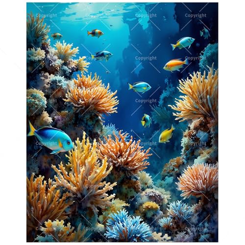 Ocean Life Paint by Numbers Kit for Adults - DIY Colorful Fish and Coral Reef Underwater Painting on Canvas 16x20 Inches, Acrylic Paint Set,Suitable for Beginners,Art for Decoration or Gifts - color: FM05256-No frame