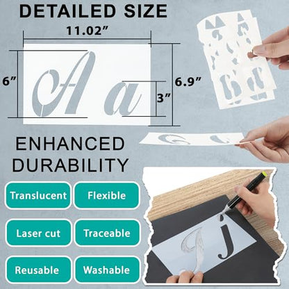 124 Alphabet Numbers Mandala Stencils Small Large Upper Lowercase 6 and 3 inch Arts Crafts Letters Stencil Reusable Template for Calligraphy DIY Painting Wood Wall Fabric Rock Bullet Journal Kit - style: Large
