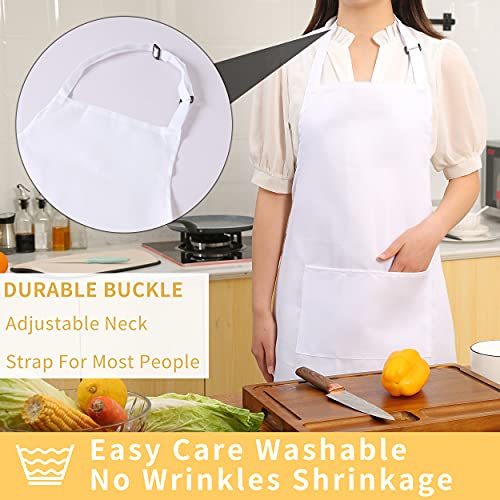 Tosewever 2 Pack Adjustable Bib Apron, Waterdrop Resistant Aprons with 2 Pockets Cooking Kitchen Restaurant Aprons for Women Men Chef, BBQ Drawing Crafting Outdoors (Polyester-White, 2) - color: Polyester-white