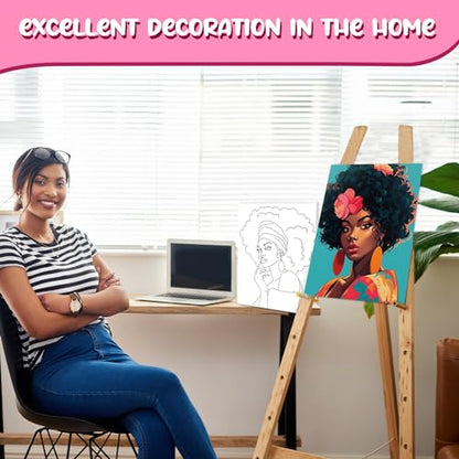 Sherr 75 Pcs 15 Set Pre Drawn Canvas Kit for Painting Craft Sip and Paint Kit for Adults Elegant Black Women Pre Printed Canvas Painting Favor for DIY Black History Month Gifts Adult's Date Party - style: Elegant Lady