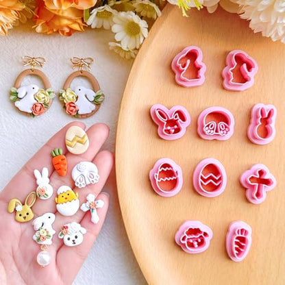 KEOKER Easter Polymer Clay Cutters,10 Shapes Easter Clay Cutters, Easter Egg Clay Cutters, Small Easter Clay Cutters for Polymer Clay Jewelry (A) - color: Easter clay cutters A