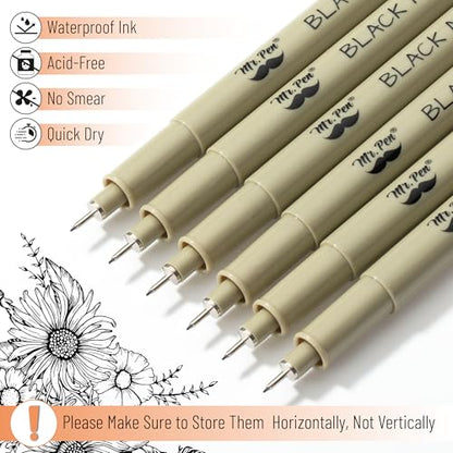 Mr. Pen- 0.25mm Micro Fine Point Pens, 6 Pack, Black Ink, Ultra Fine Point | Waterproof, Acid-Free, No-Smear Quick-Dry Fineliner Pens for Drawing, Sketching, Journaling, Outlines & Everyday Writing - color: Black, size: 0.25mm, 6 Pack