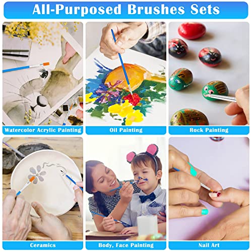 Small Paint Brushes Bulk, Anezus 50 Pcs Flat Tip Paint Brushes with Round Acrylic Paint Brushes Set Craft Brushes for Classroom Acrylic Watercolor Canvas Face Painting Touch Up - style: flat and round